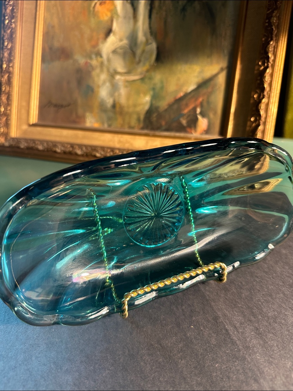 ANCHOR HOCKING Blue Starburst Banana Split Ice Cream Dessert Candy Dish